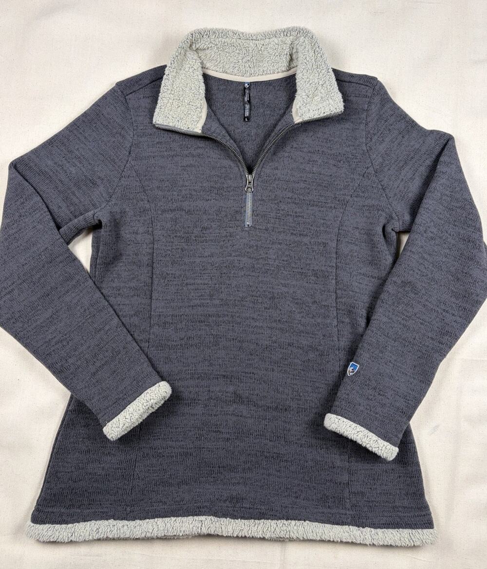 KÜHL Alska Women’s Large Gray 1/4 Zip Sherpa Fleece Pullover Sweater Hiking